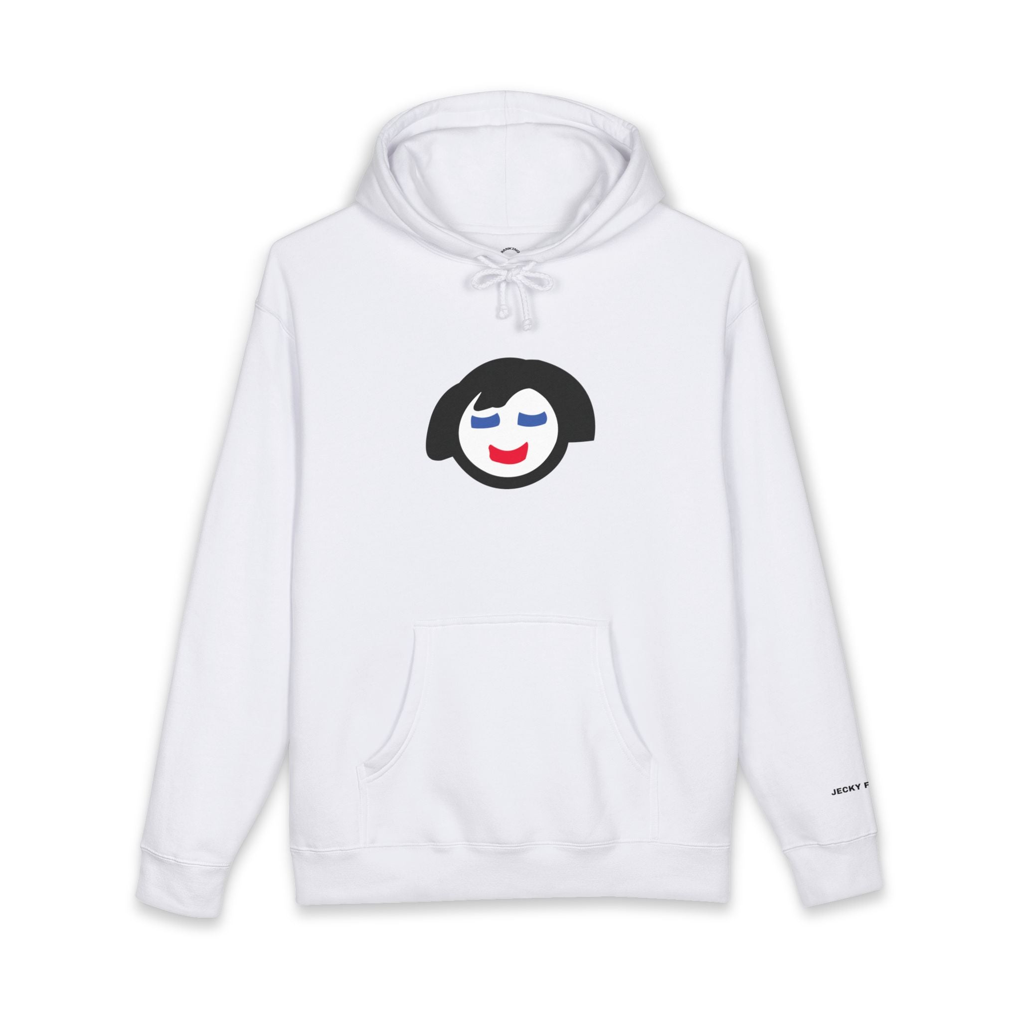 Smiling Face Graphic Hoodie | Minimal Portrait, White Hooded Sweatshirt