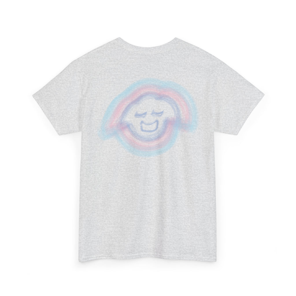 Smiling Rainbow Face Tee | Pastel Neon Backprint T‑Shirt
