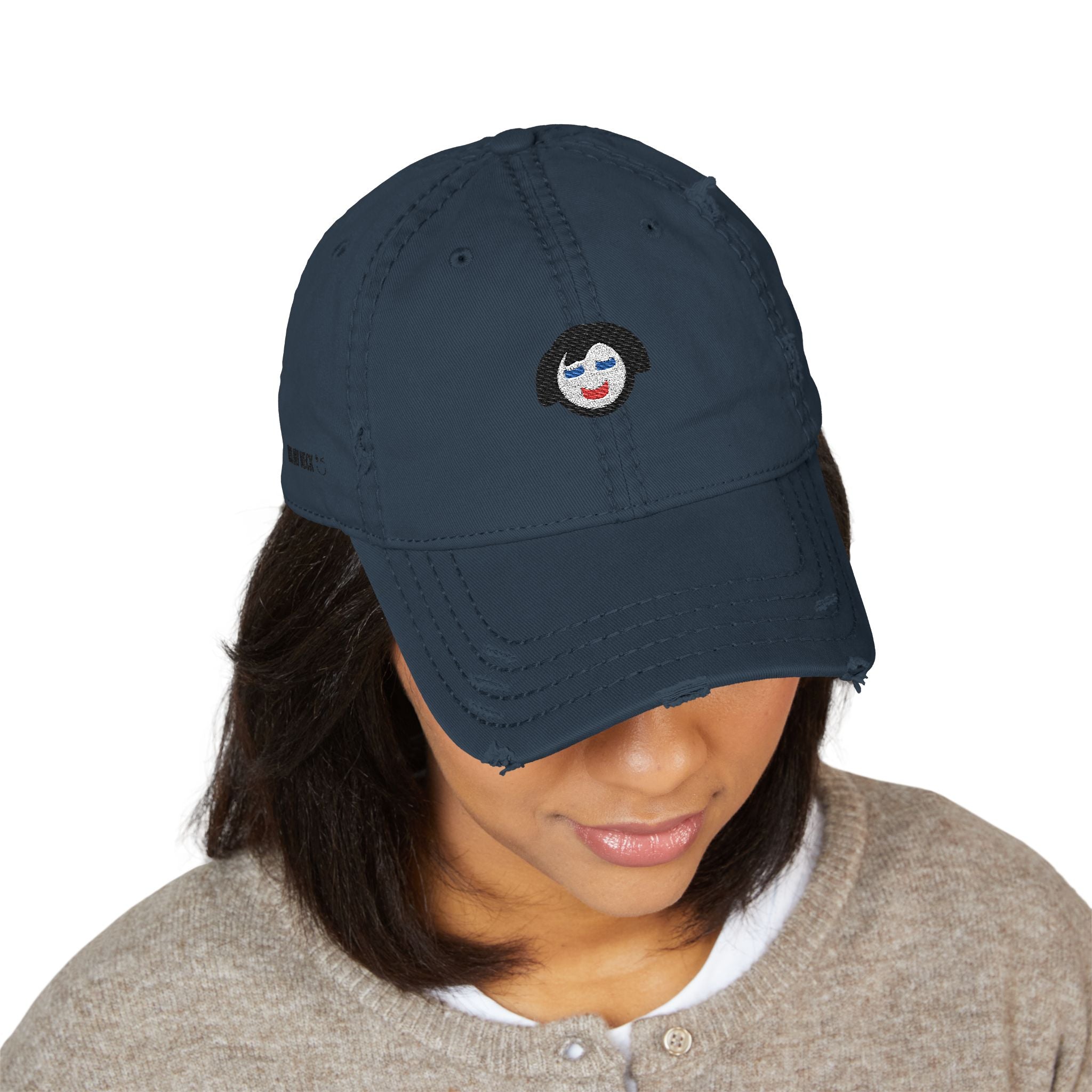 Smiling JECKY  Face Logo  Hat | Embroidered Distressed Cap