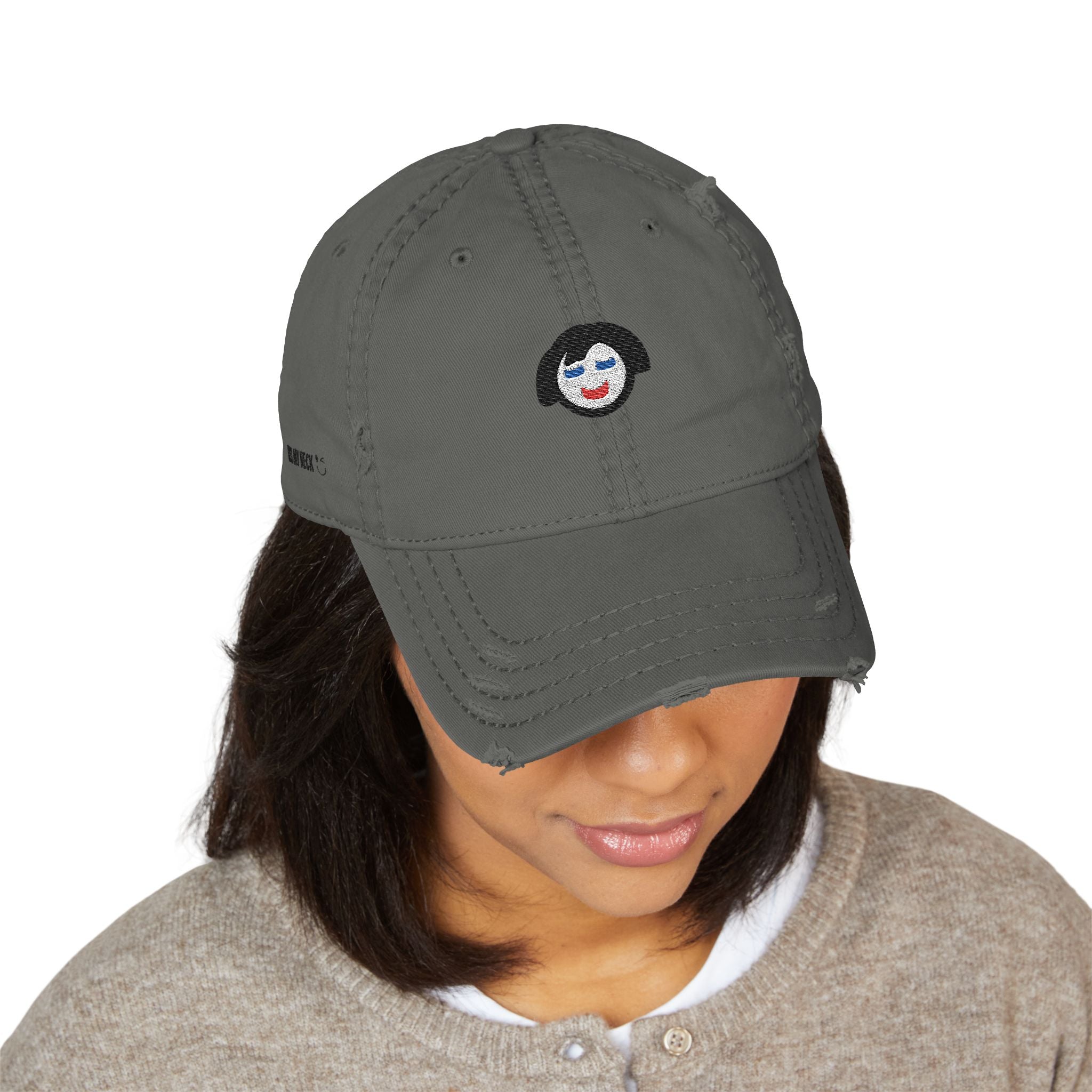 Smiling JECKY  Face Logo  Hat | Embroidered Distressed Cap