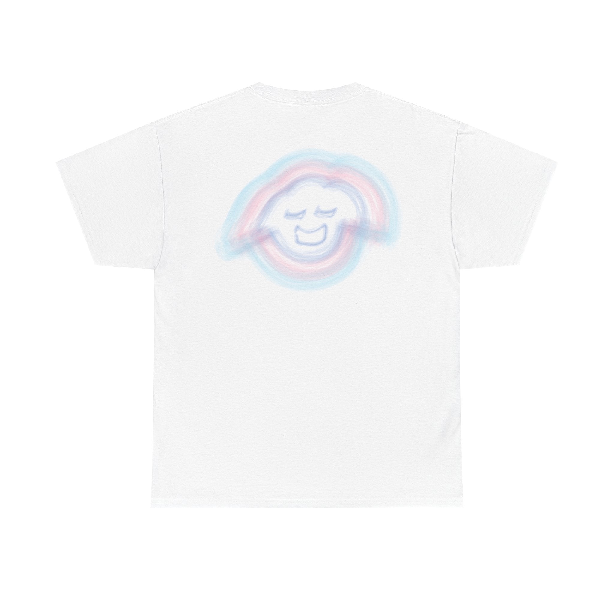Smiling Rainbow Face Tee | Pastel Neon Backprint T‑Shirt