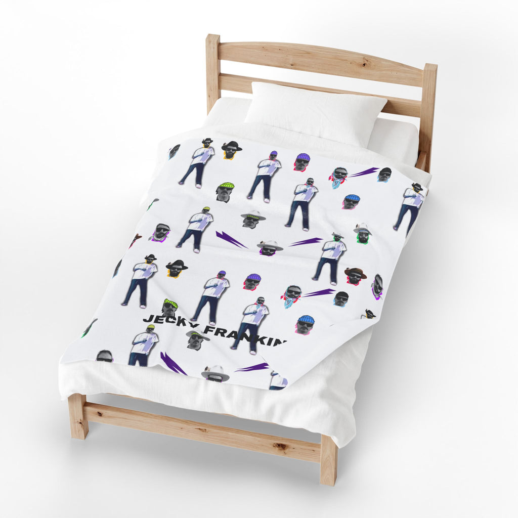 Jecky Frankino Pattern Velveteen Plush Blanket | Character Face Repeat Design