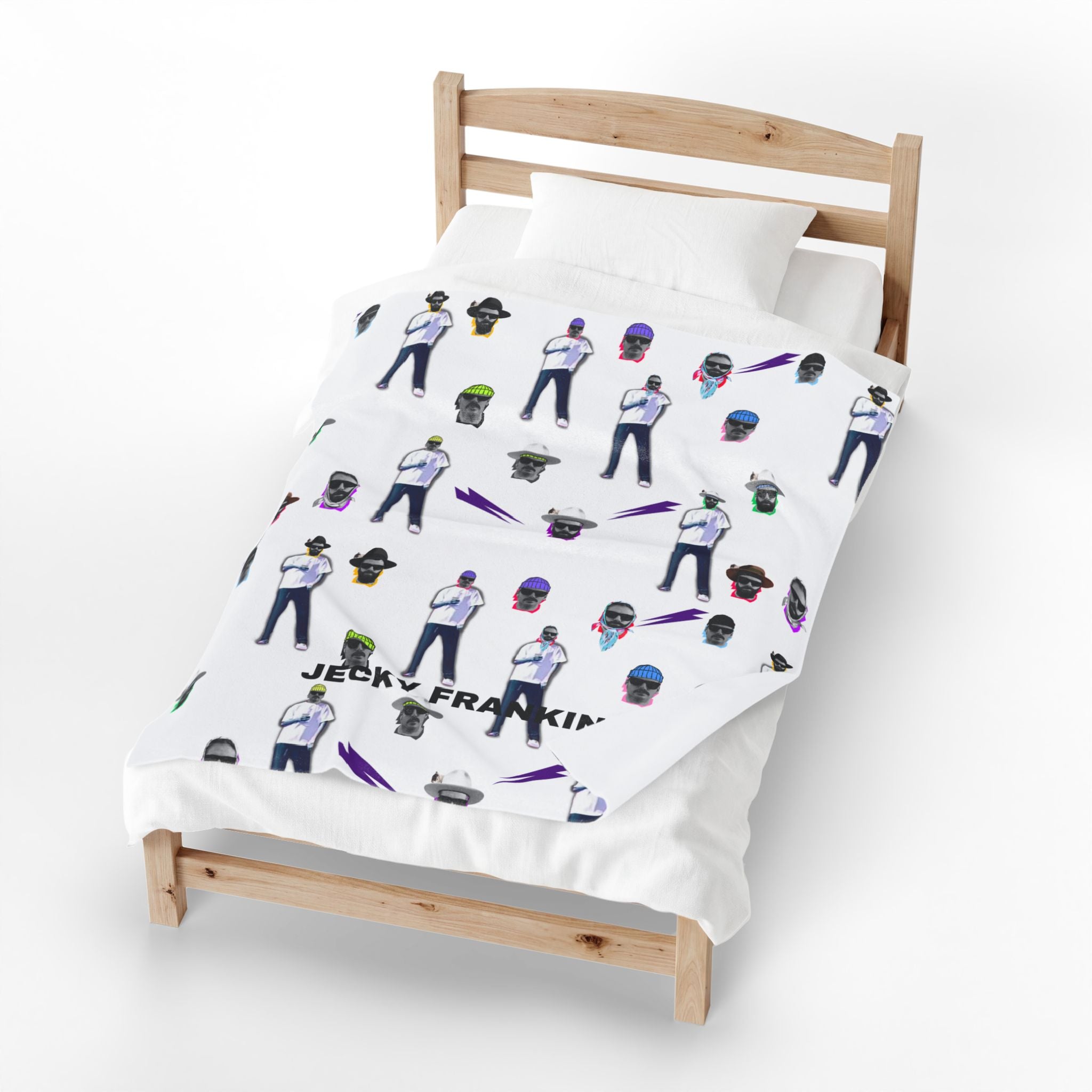 Jecky Frankino Pattern Velveteen Plush Blanket | Character Face Repeat Design