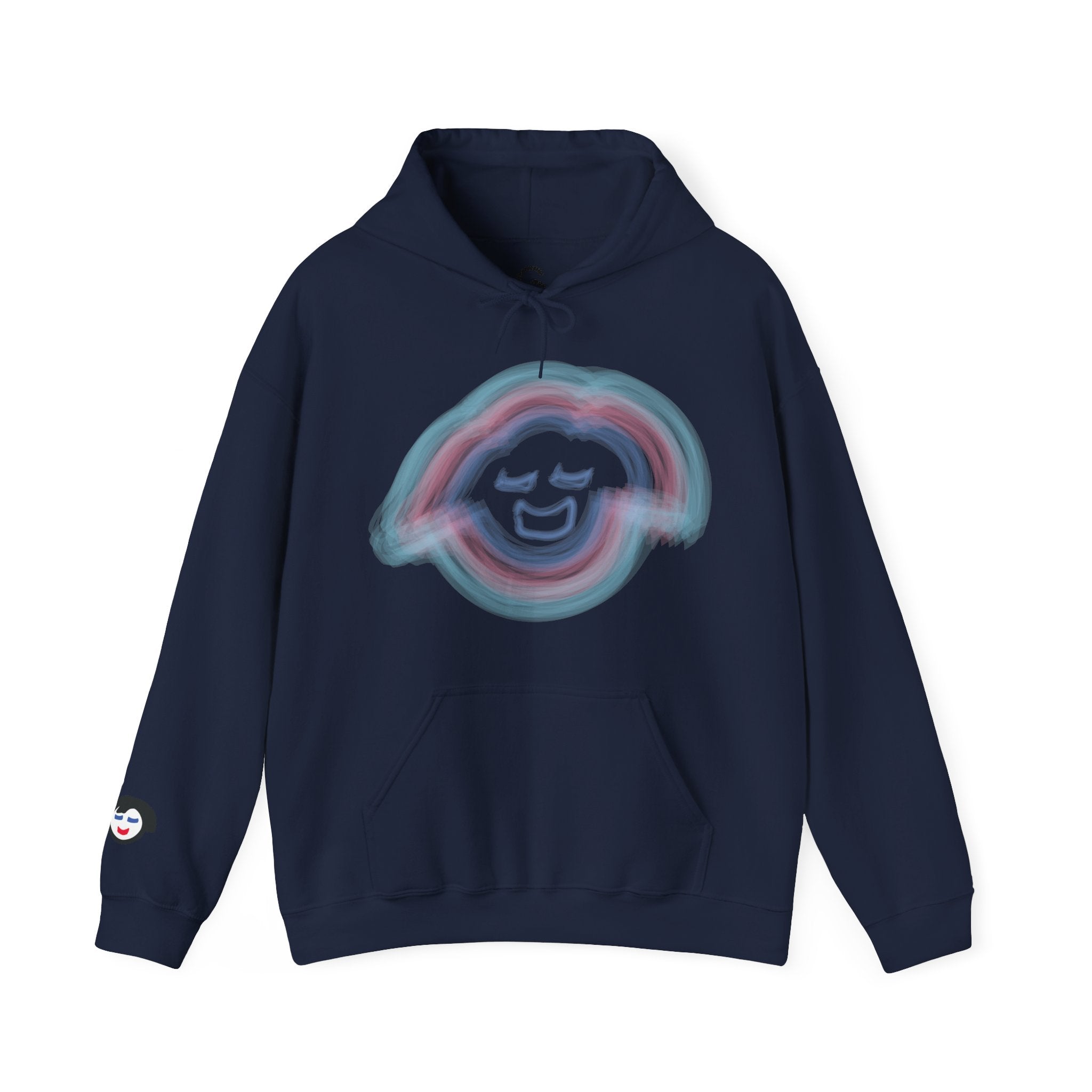 Smiling Rainbow Face JECKY FRANKINO Hoodie | Minimal Pastel Graphic Sweatshirt
