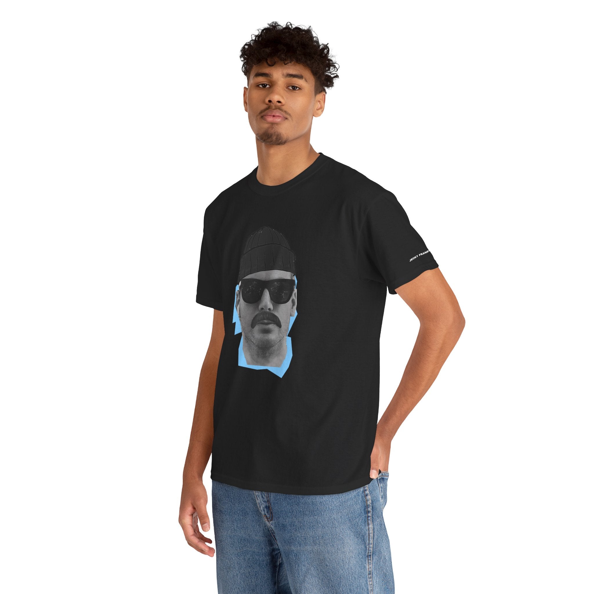 JECKY BLACK Beanie  Man  T-Shirt | Retro Portrait, Sunglasses, Vaporwave Accent