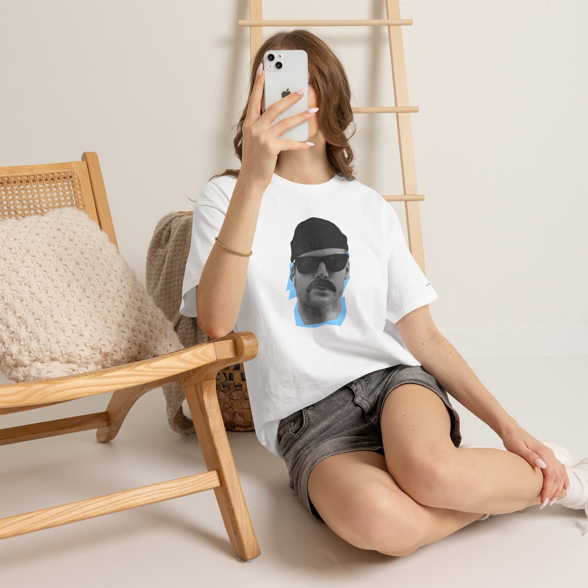 JECKY BLACK Beanie  Man  T-Shirt | Retro Portrait, Sunglasses, Vaporwave Accent