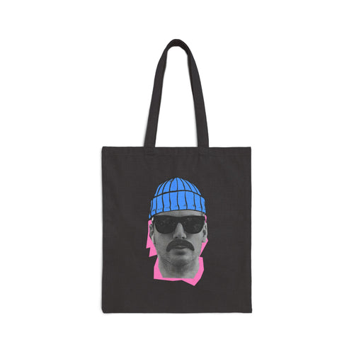 Bearded Man with Beanie Tote Bag | Retro Portrait, Sunglasses, Minimal Art