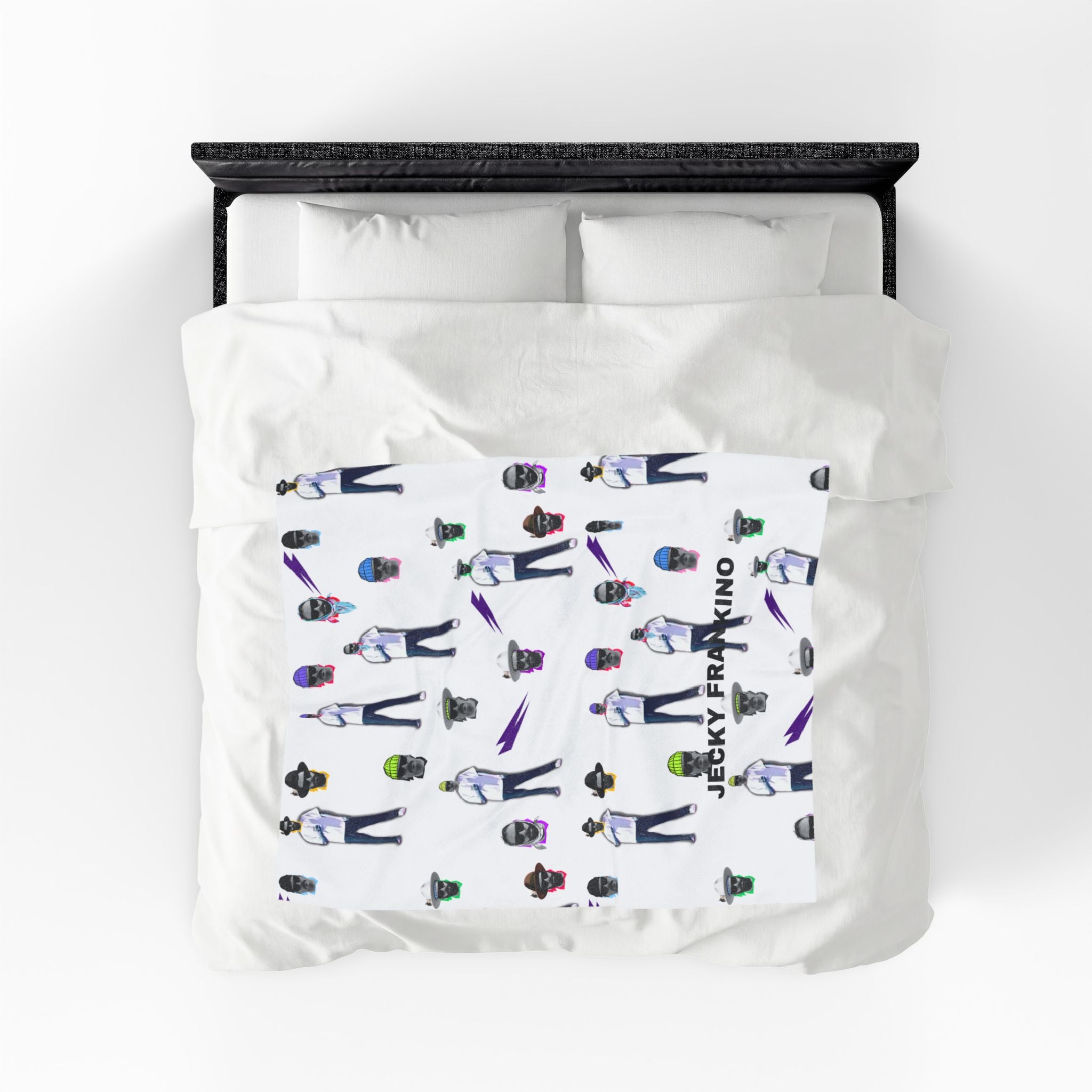 Jecky Frankino Pattern Velveteen Plush Blanket | Character Face Repeat Design