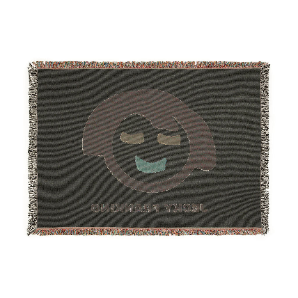 JECKY FRANKINO Face Logo  Woven Blanket | Repeating Skull Design, Neutral Tones