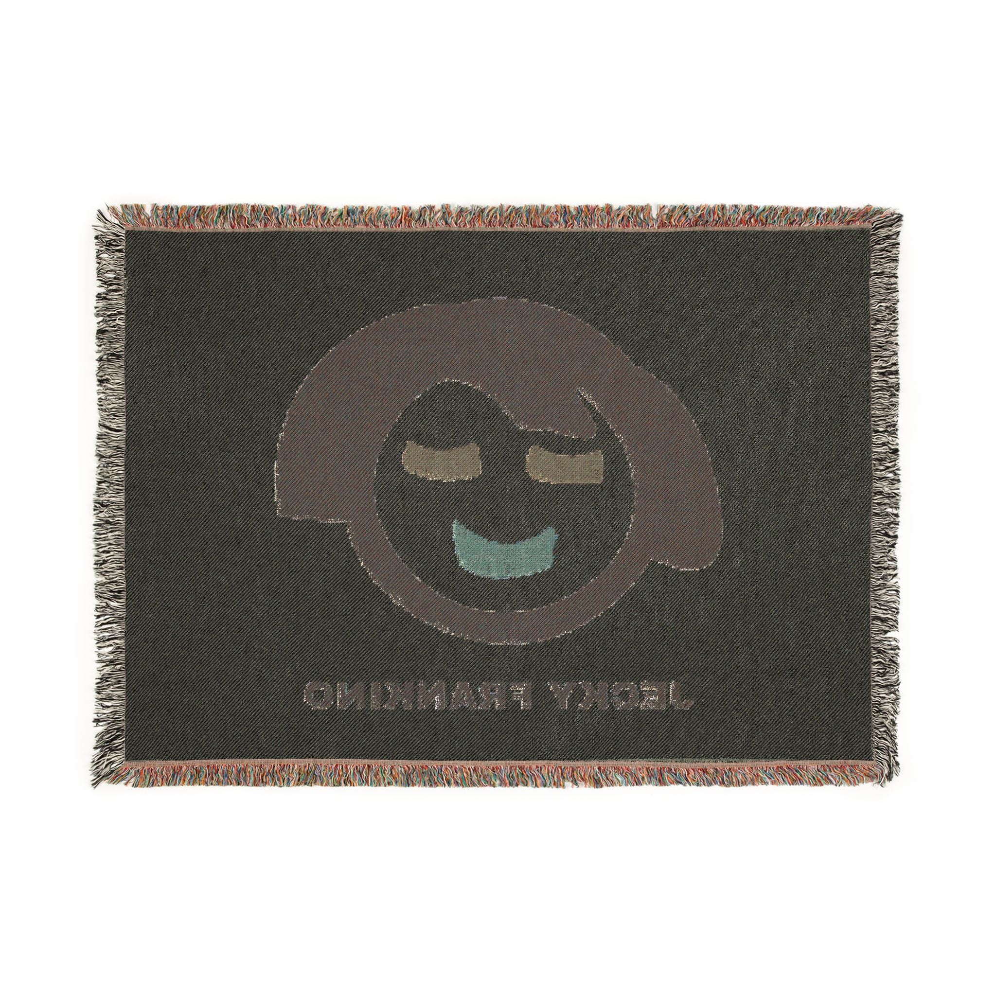 JECKY FRANKINO Face Logo  Woven Blanket | Repeating Skull Design, Neutral Tones