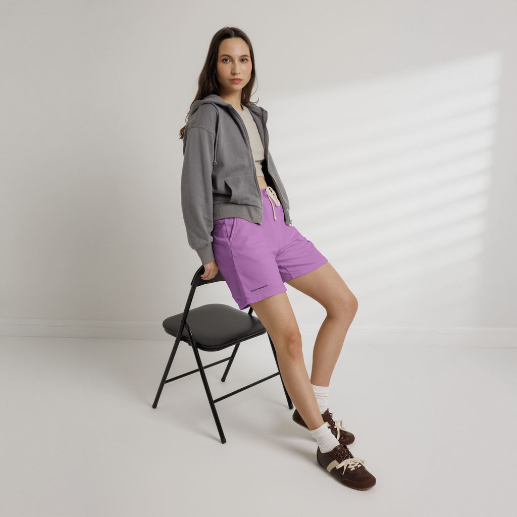 Fleece Shorts with Tiny Smiley Face Embroidered Sweat Shorts | 4 colors