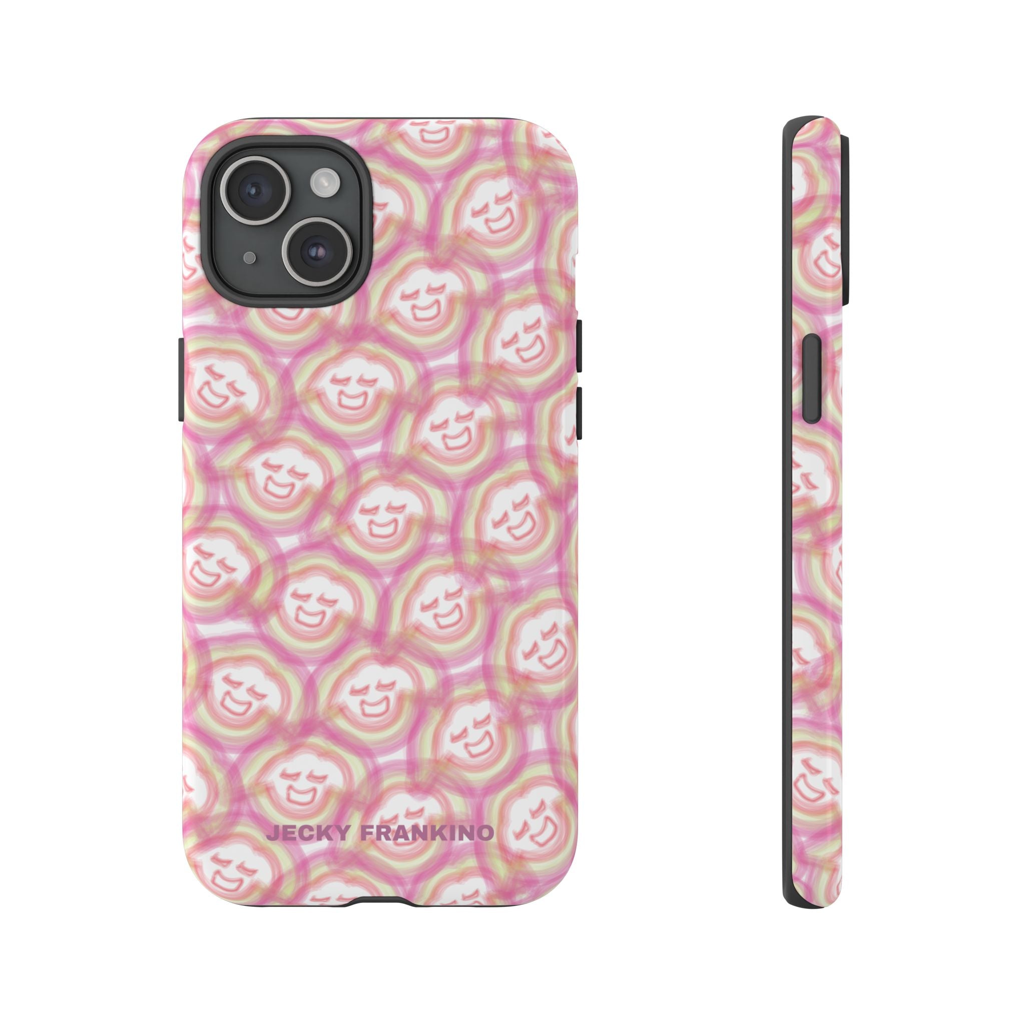 Pink Smiley JF Pattern Phone Case | Cute Repeating Emoji Design