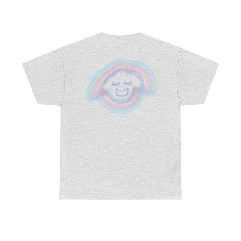 Smiling Rainbow Face Tee | Pastel Neon Backprint T‑Shirt