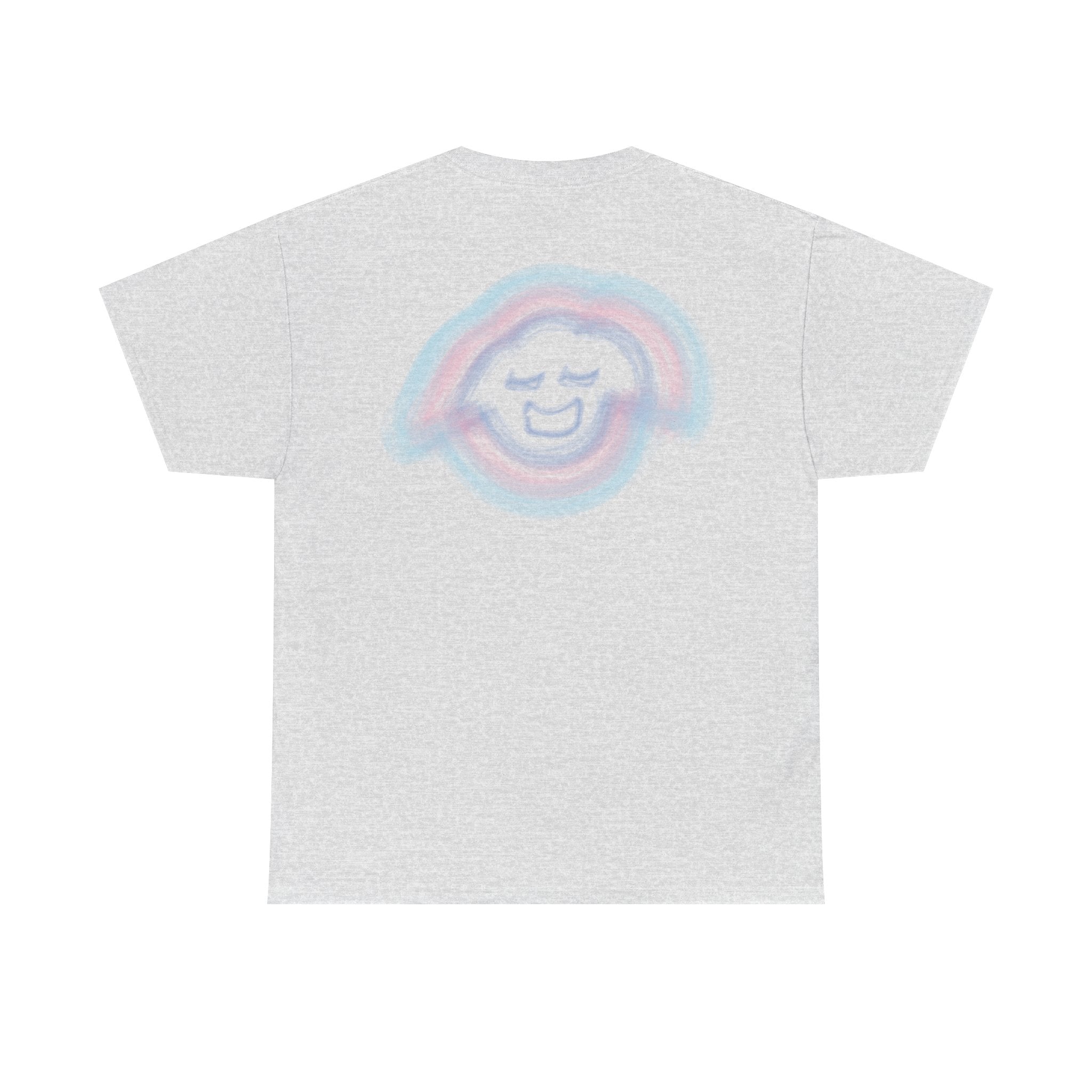 Smiling Rainbow Face Tee | Pastel Neon Backprint T‑Shirt