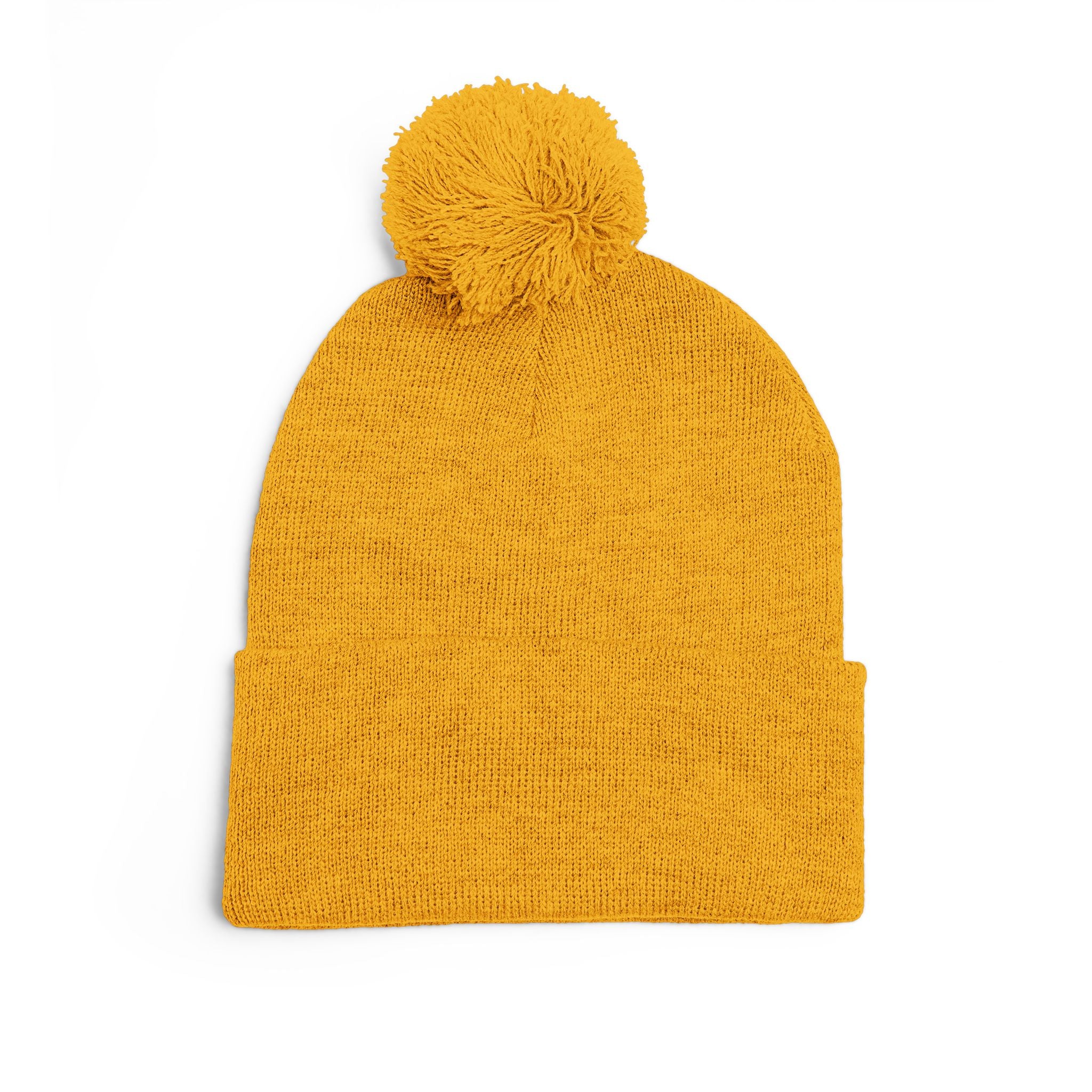 Cat Face Embroidery Beanie | Pom-Pom Knit Cap, Grey Fold-Over Cuff