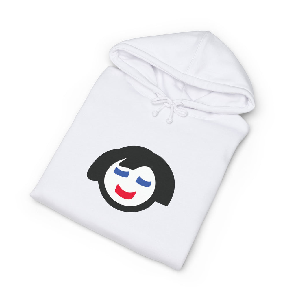 Smiling Face Graphic Hoodie | Minimal Portrait, White Hooded Sweatshirt