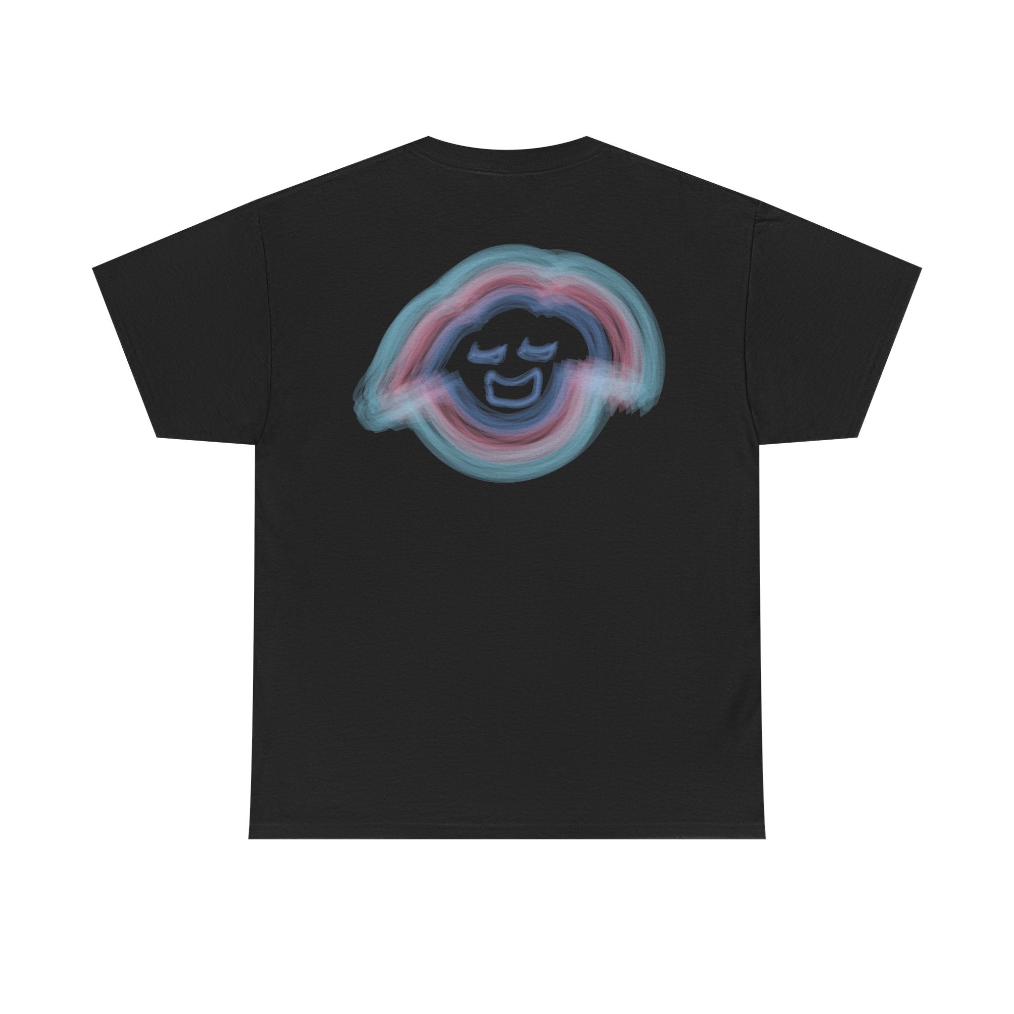 Smiling Rainbow Face Tee | Pastel Neon Backprint T‑Shirt