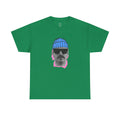 JF Mustached Man with BLU Beanie T-Shirt | Retro Portrait, Sunglasses, Vaporwave Accent