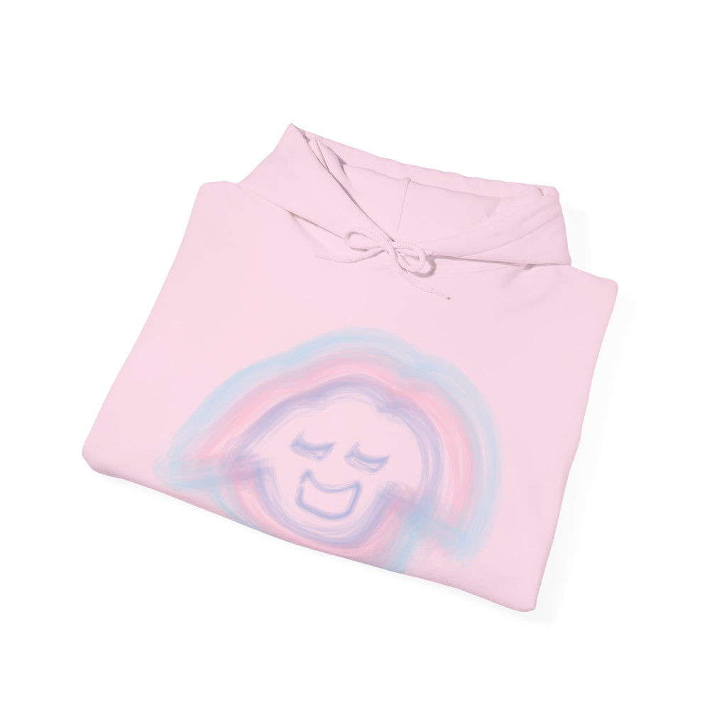 Smiling Rainbow Face JECKY FRANKINO Hoodie | Minimal Pastel Graphic Sweatshirt
