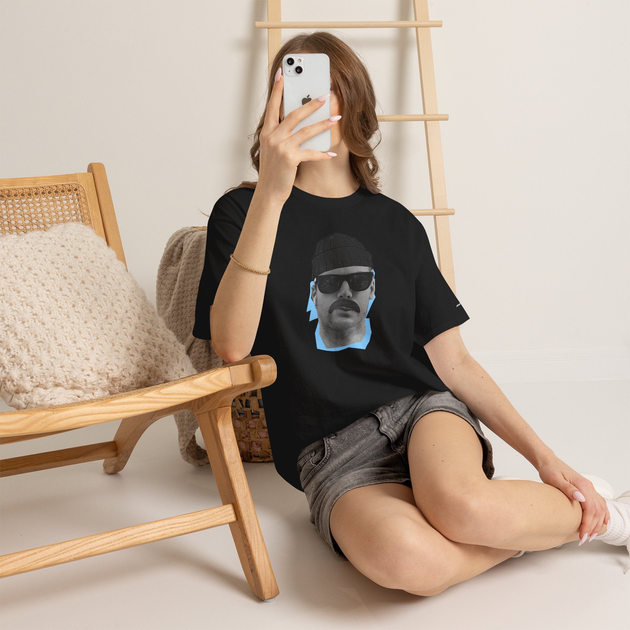 JECKY BLACK Beanie  Man  T-Shirt | Retro Portrait, Sunglasses, Vaporwave Accent