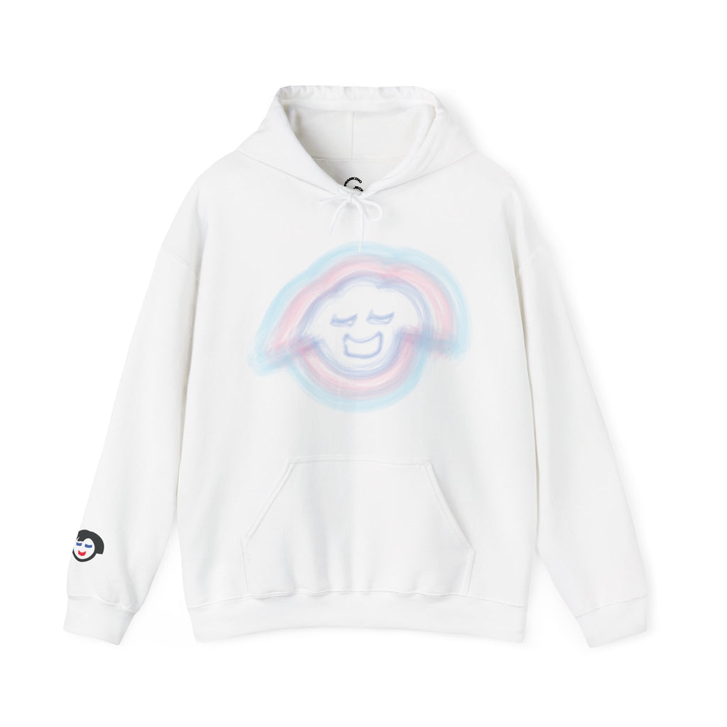 Smiling Rainbow Face JECKY FRANKINO Hoodie | Minimal Pastel Graphic Sweatshirt