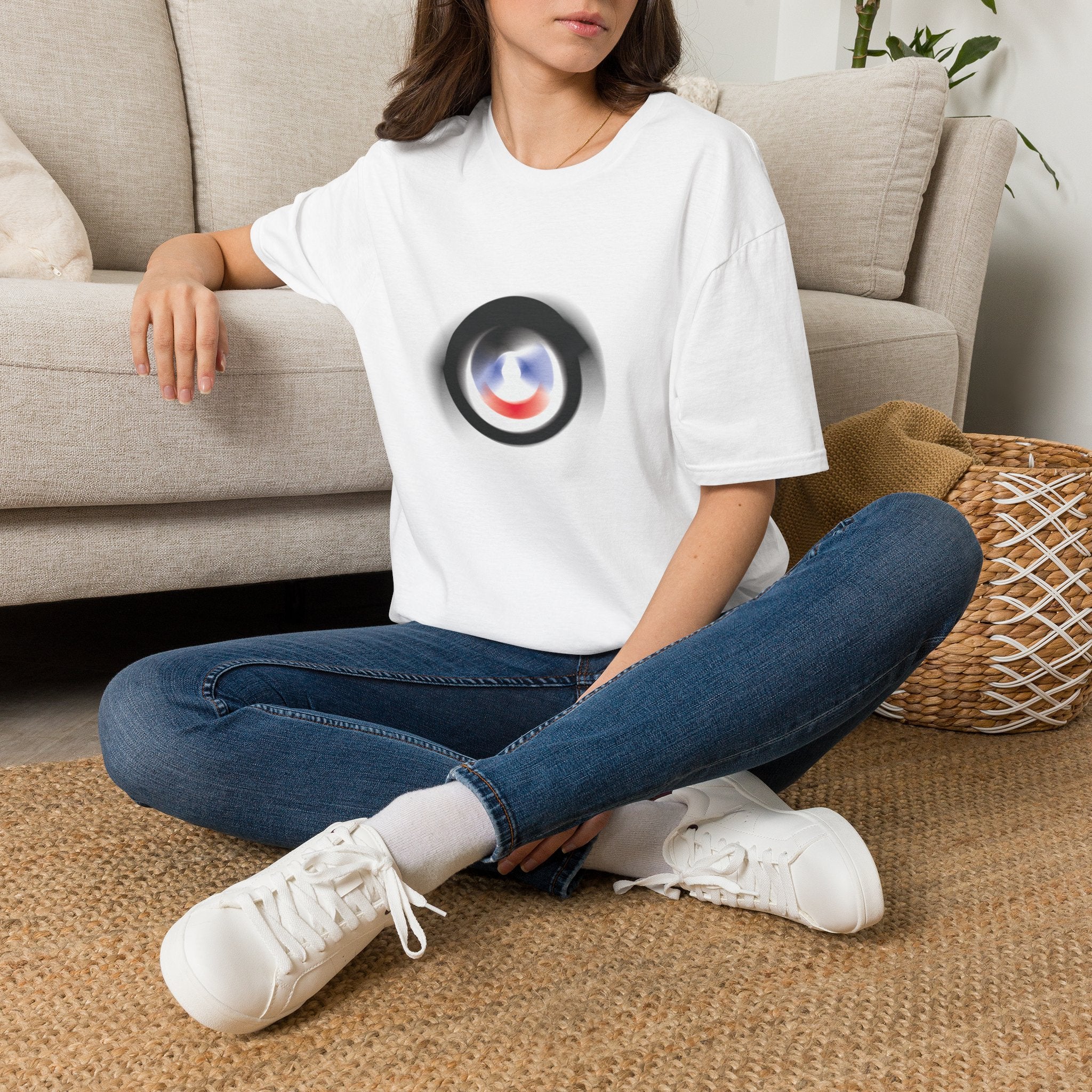 Abstract Color Swirl T-Shirt | Minimal Lens Circle Graphic