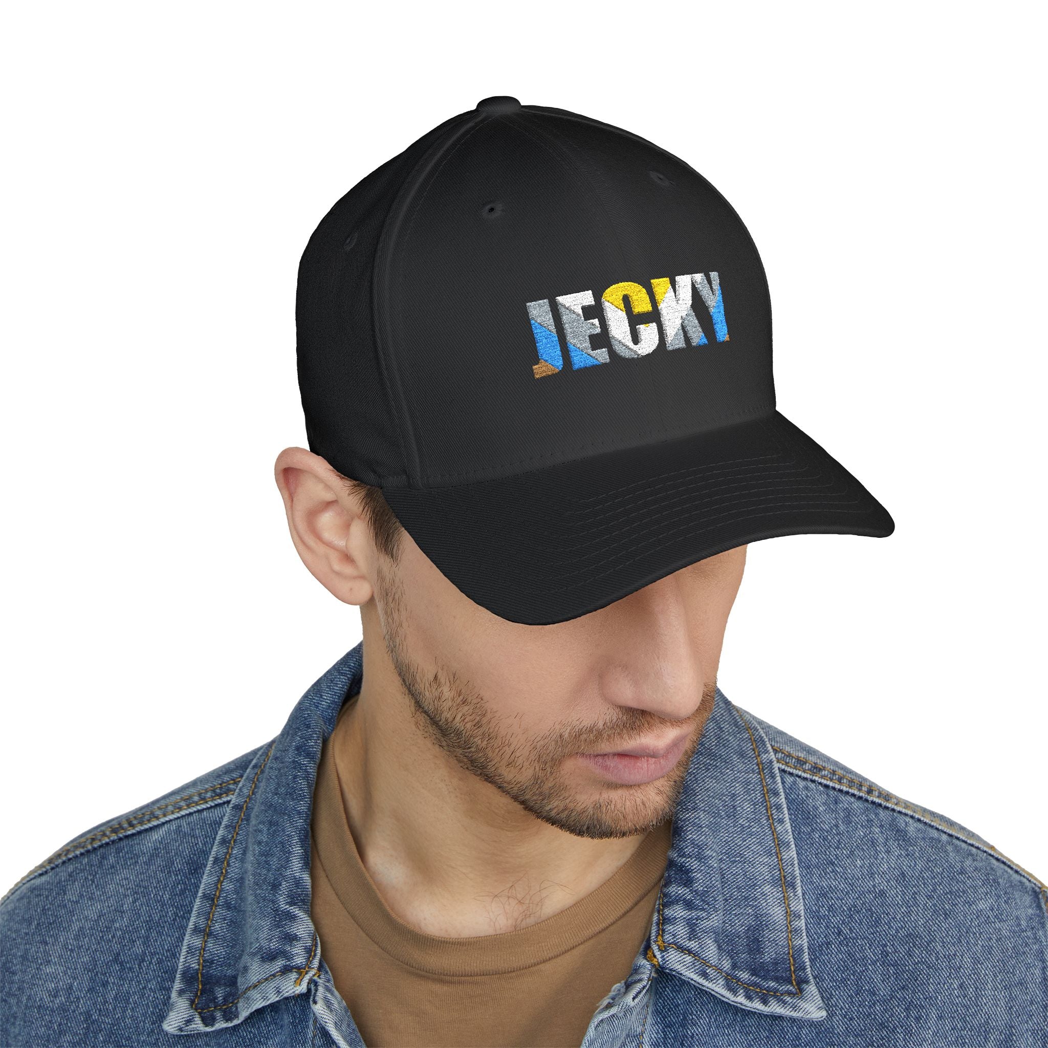 JECKY Text Patch Cap | Embroidered Baseball Hat, Winking Back Detail