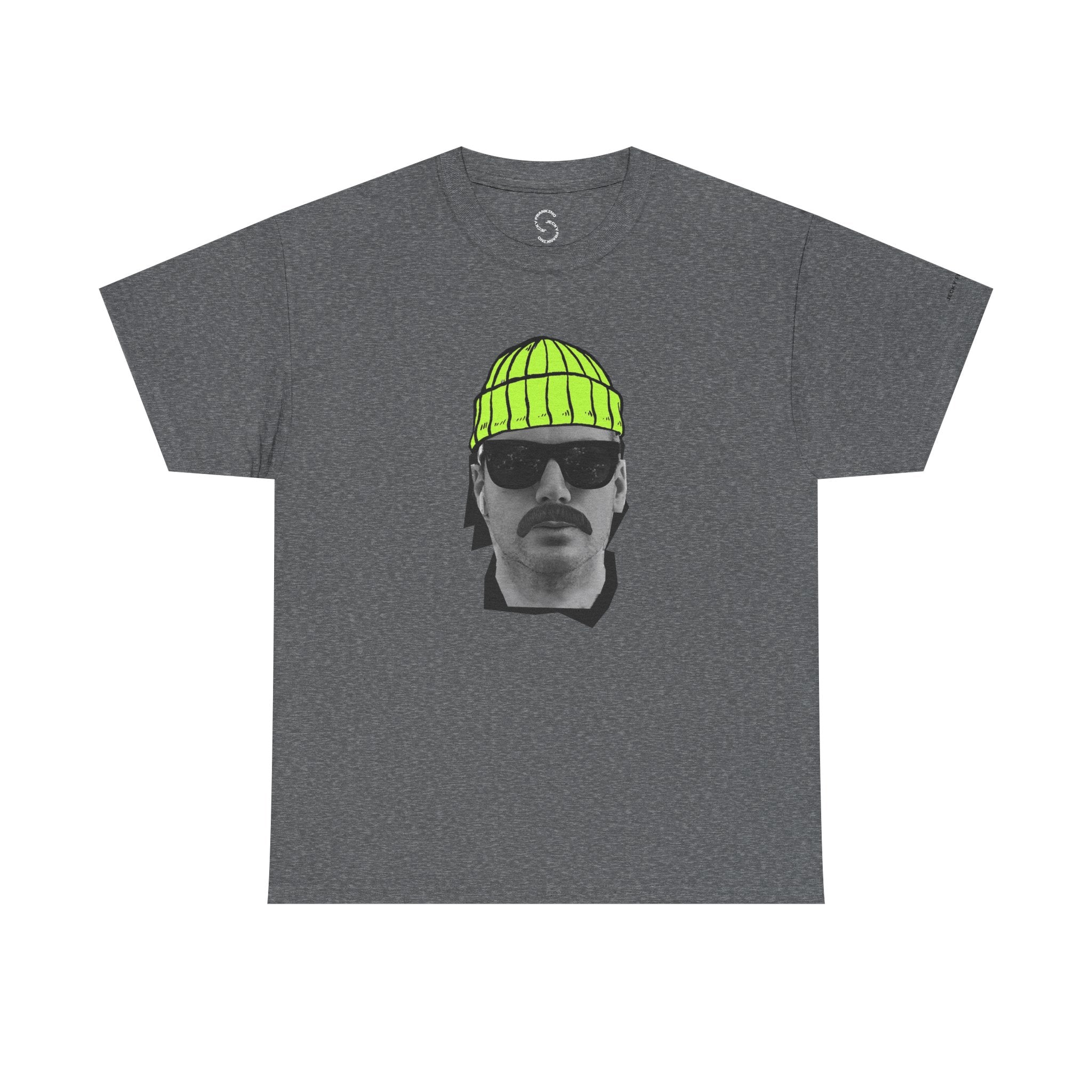 Mustached Man JF FACE with Beanie T-Shirt | Retro Portrait, Sunglasses, Vaporwave Accent