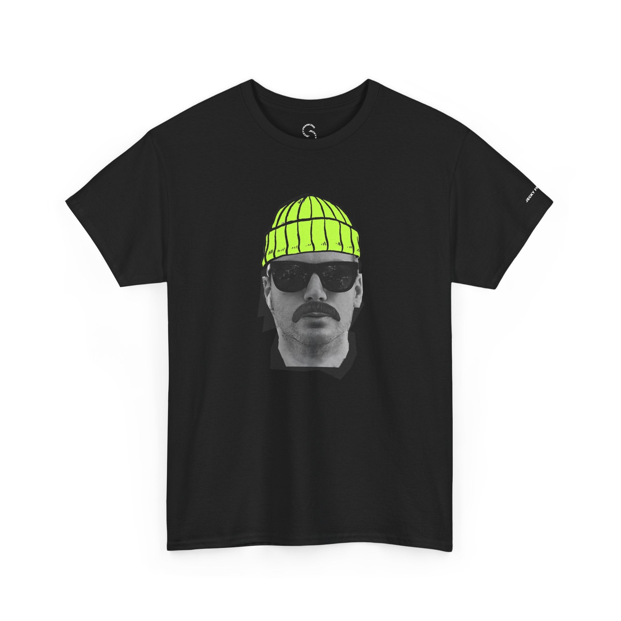 Mustached Man JF FACE with Beanie T-Shirt | Retro Portrait, Sunglasses, Vaporwave Accent