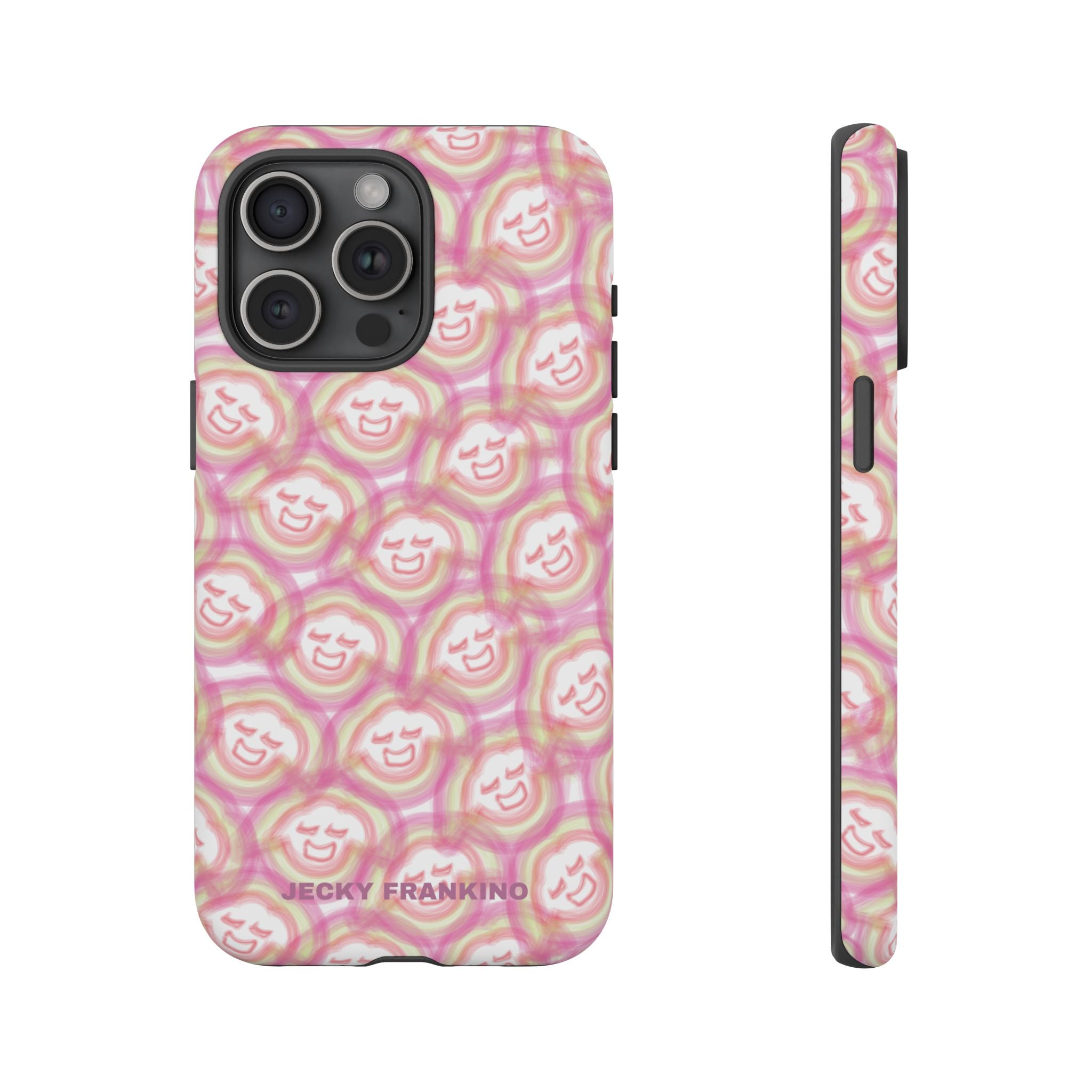 Pink Smiley JF Pattern Phone Case | Cute Repeating Emoji Design