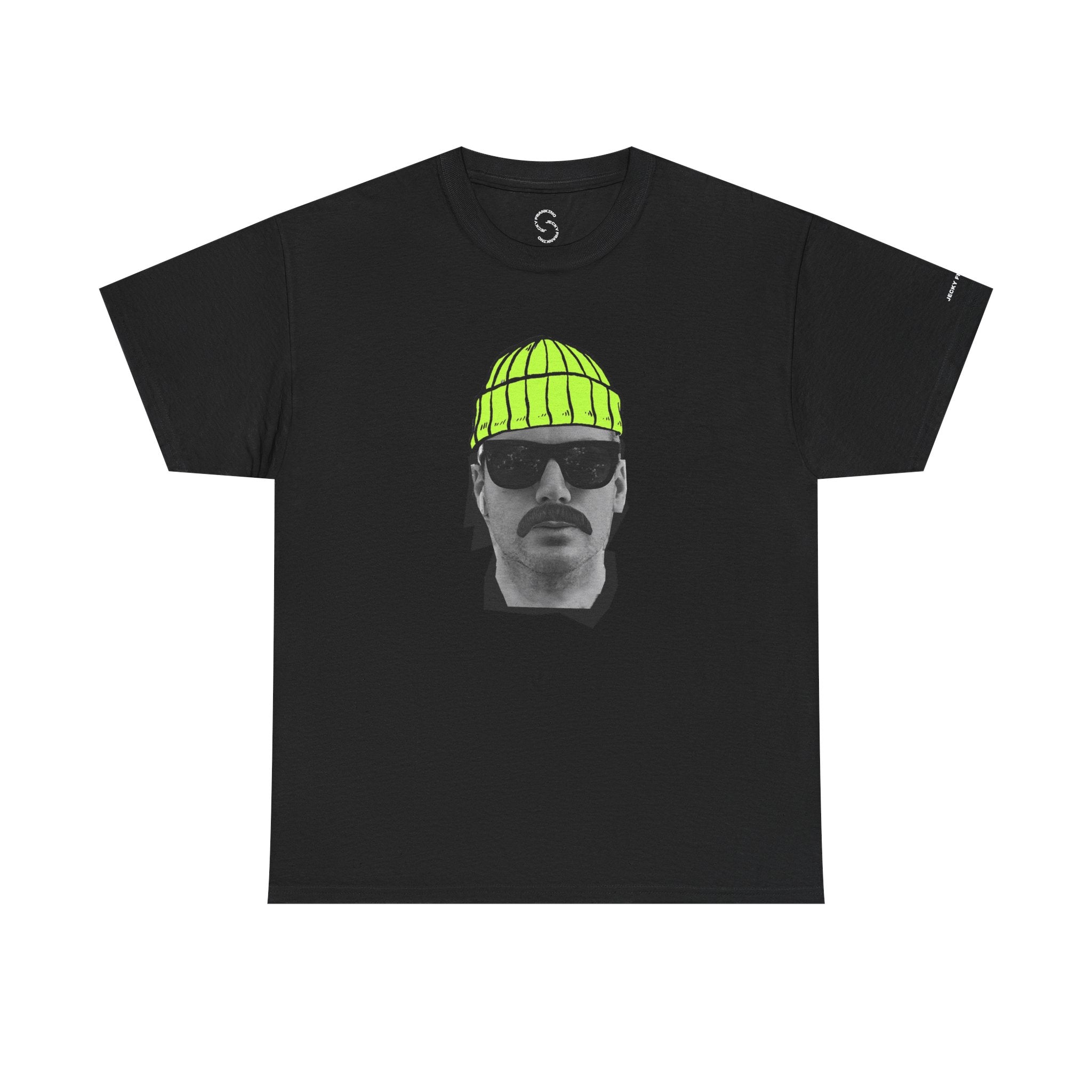 Mustached Man JF FACE with Beanie T-Shirt | Retro Portrait, Sunglasses, Vaporwave Accent
