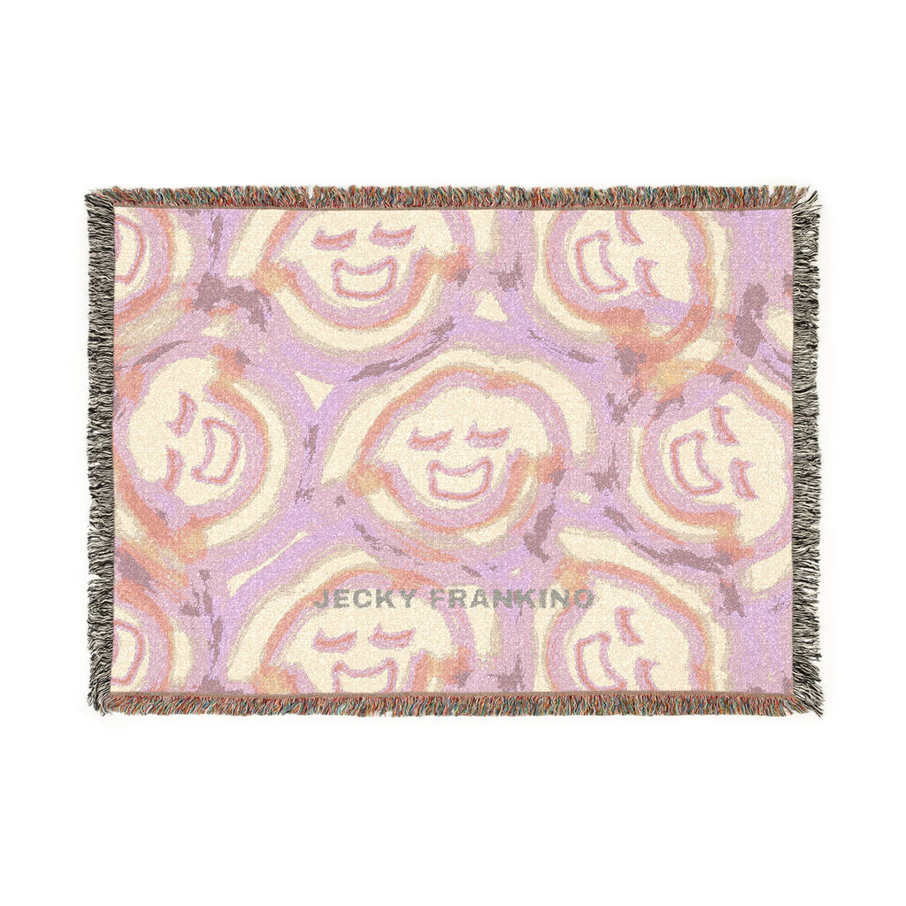 Smiling Face JF Pattern Woven Blanket | Pastel Abstract Smiley Throw