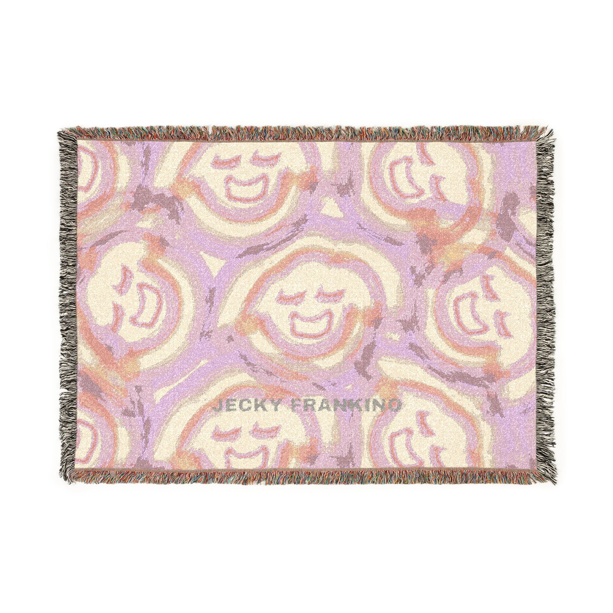 Smiling Face JF Pattern Woven Blanket | Pastel Abstract Smiley Throw