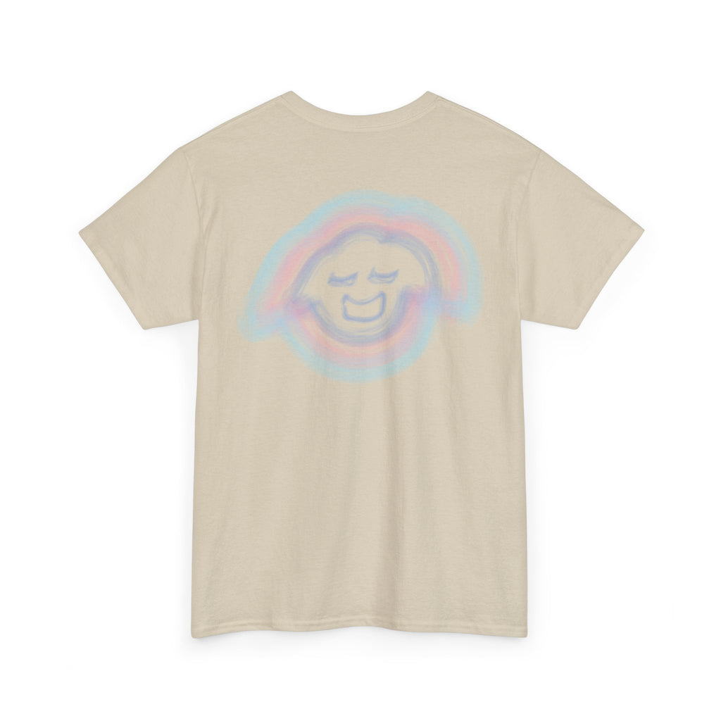 Smiling Rainbow Face Tee | Pastel Neon Backprint T‑Shirt