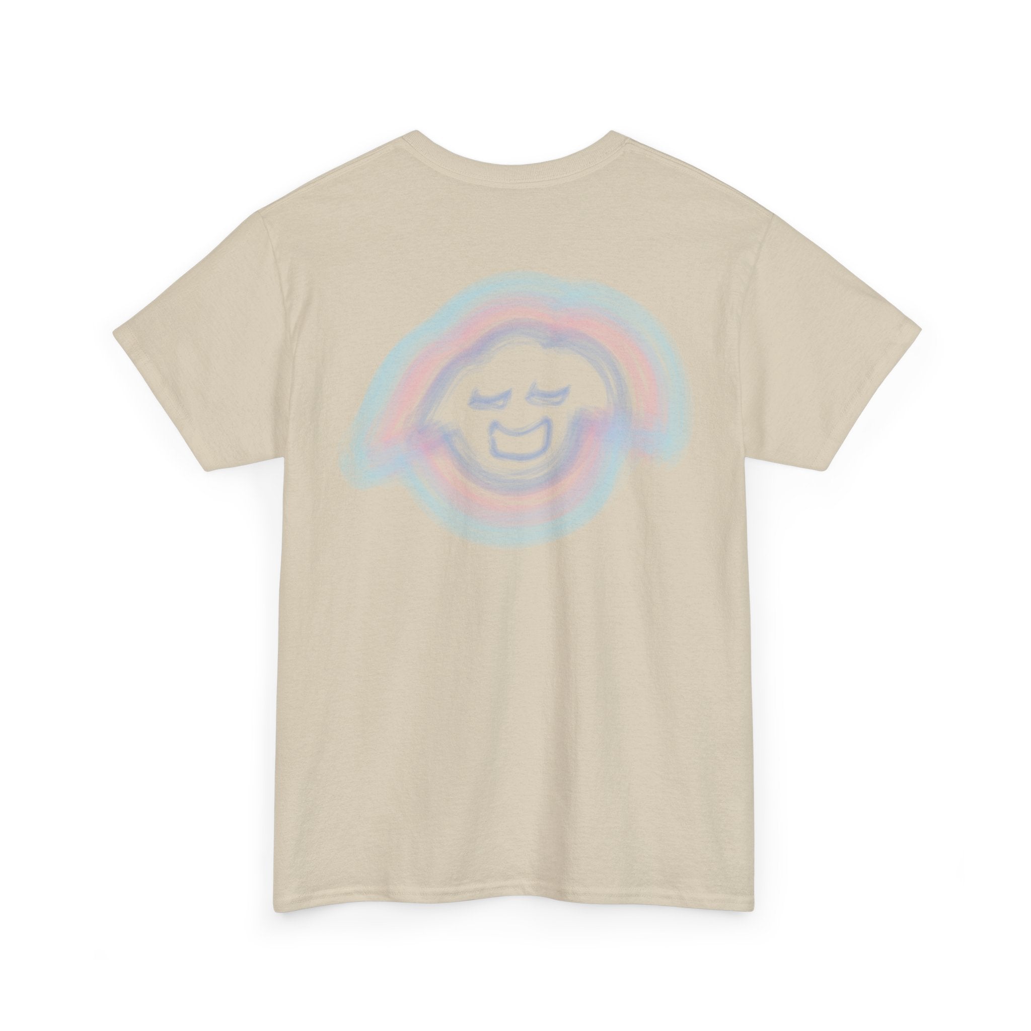 Smiling Rainbow Face Tee | Pastel Neon Backprint T‑Shirt