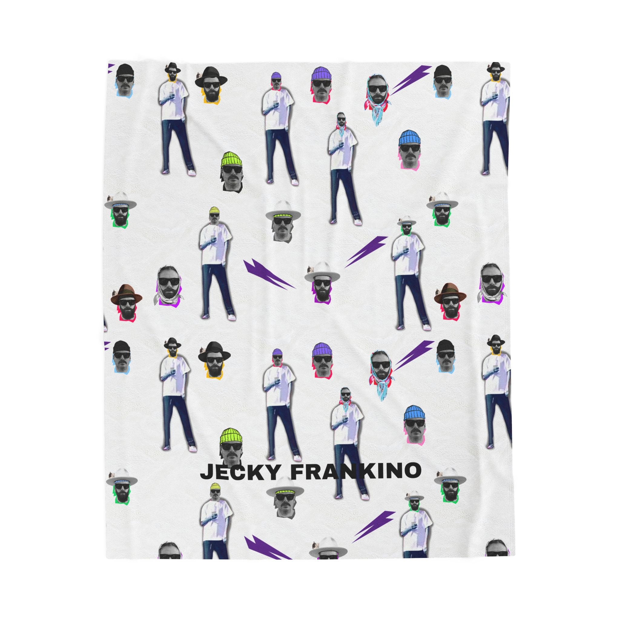 Jecky Frankino Pattern Velveteen Plush Blanket | Character Face Repeat Design