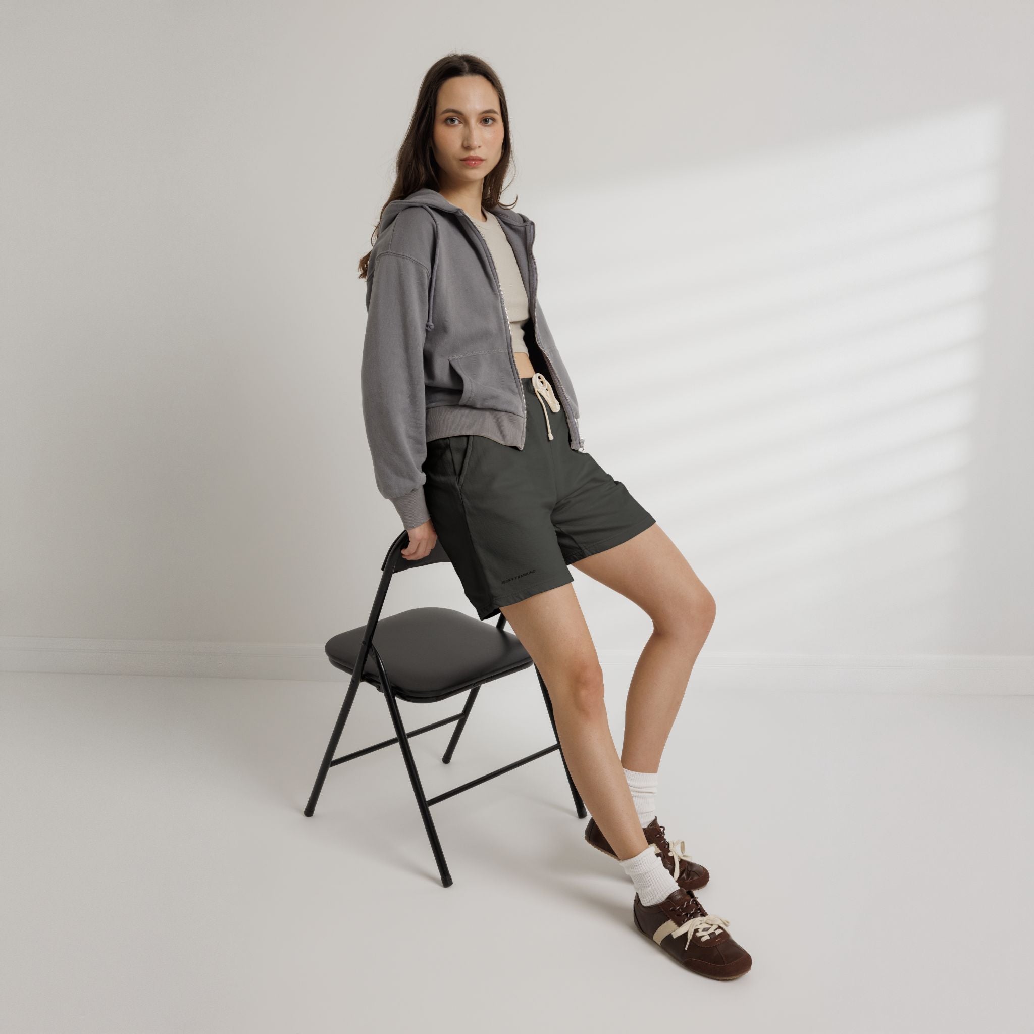 Fleece Shorts with Tiny Smiley Face Embroidered Sweat Shorts | 4 colors