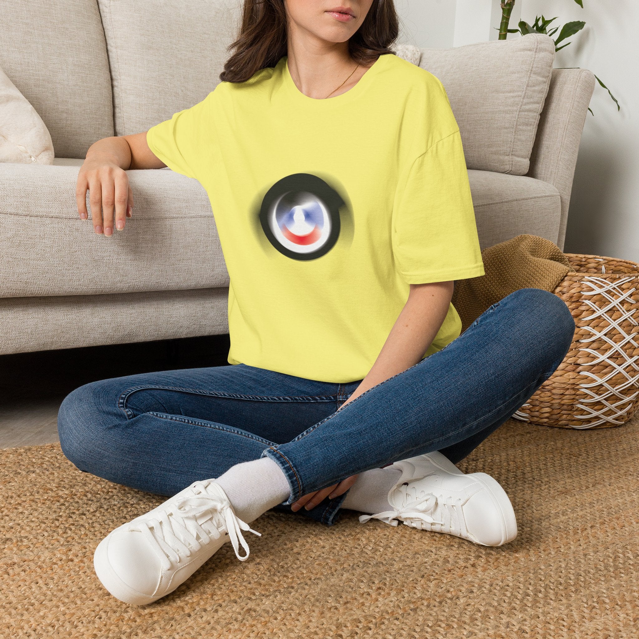 Abstract Color Swirl T-Shirt | Minimal Lens Circle Graphic