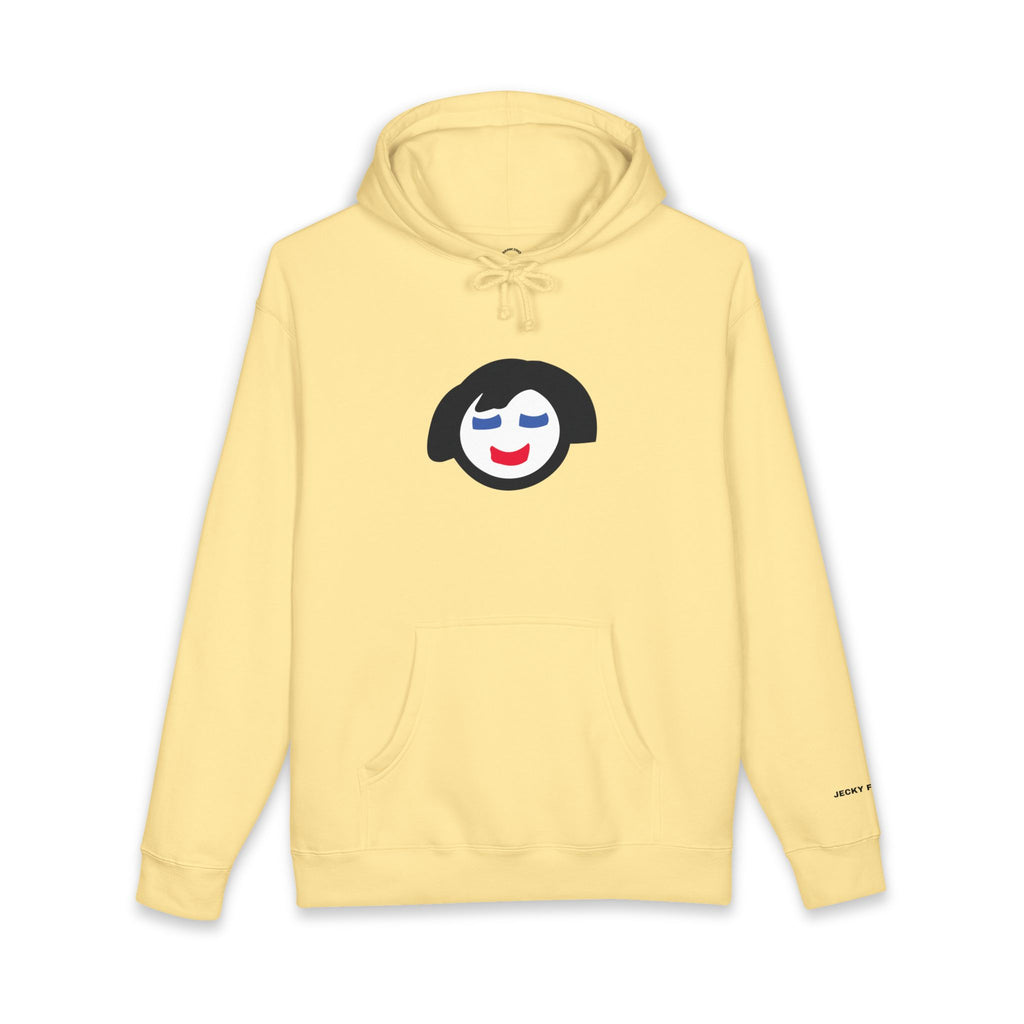 Smiling Face Graphic Hoodie | Minimal Portrait, White Hooded Sweatshirt