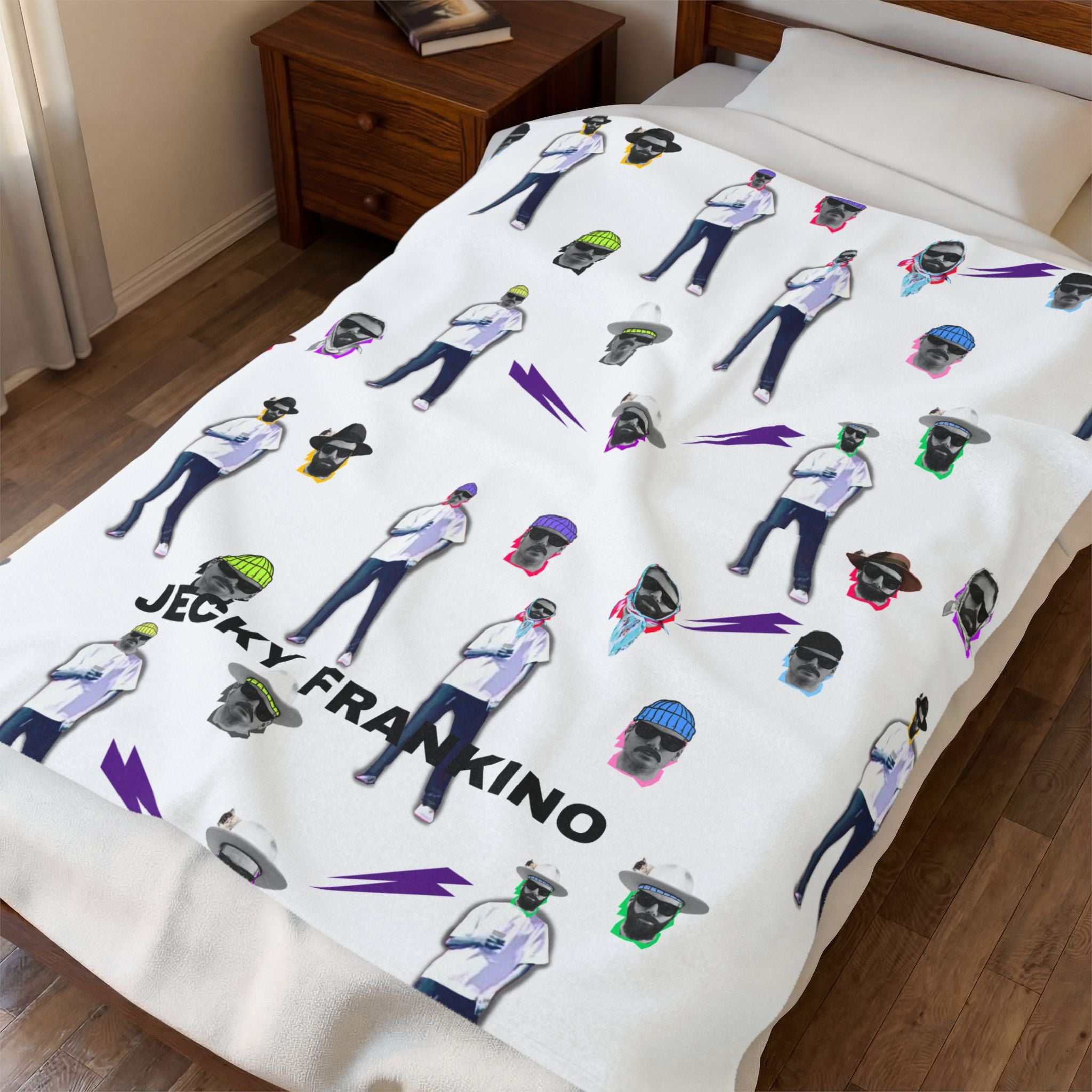 Jecky Frankino Pattern Velveteen Plush Blanket | Character Face Repeat Design